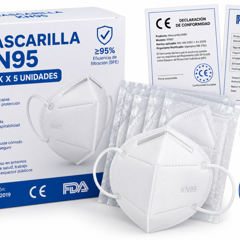 mascarilla KN95 pack x 5 unidades con certificacion incluida