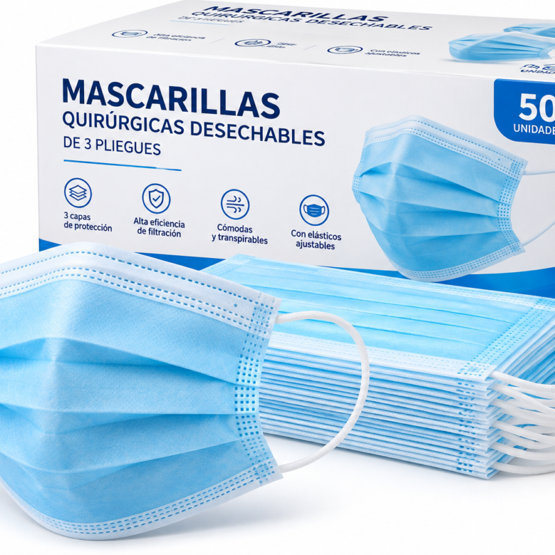 MASCARILLAS BLANCA 3 PLIEGUES DOBLE CAPA  certificada con hipoalergenico