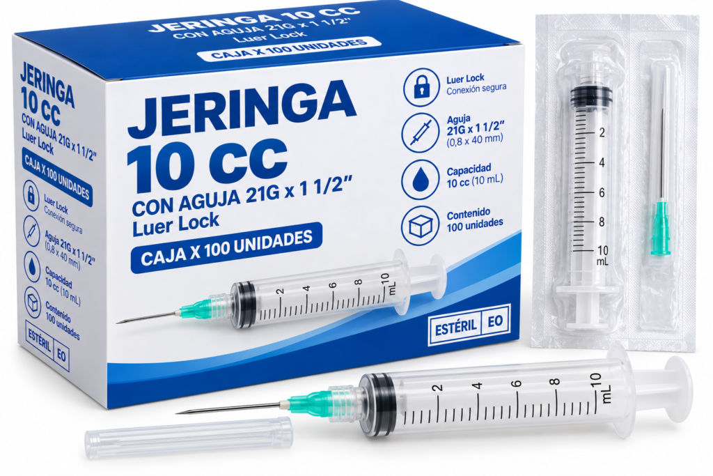 JERINGA 10cc. C/A 21X11/2 Luer Lock 10 cc caja x 100 unidades
