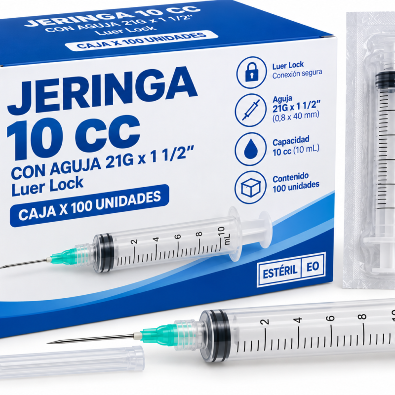 JERINGA 10cc. C/A 21X11/2 Luer Lock 10 cc caja x 100 unidades