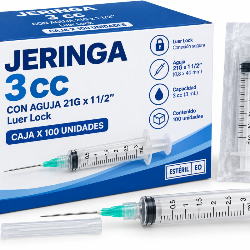 JERINGA 3cc. C/A 21X11/2 Luer Lock 3 cc caja x 100 unidades