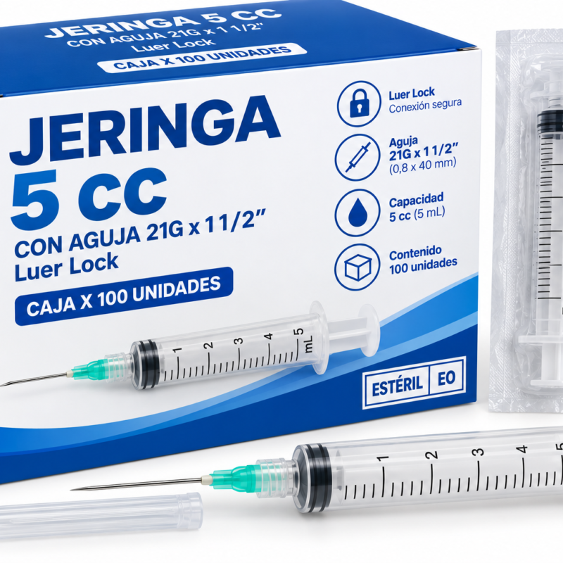 JERINGA 5cc. C/A 21X11/2 Luer Lock  5 cc caja x 100 unidades