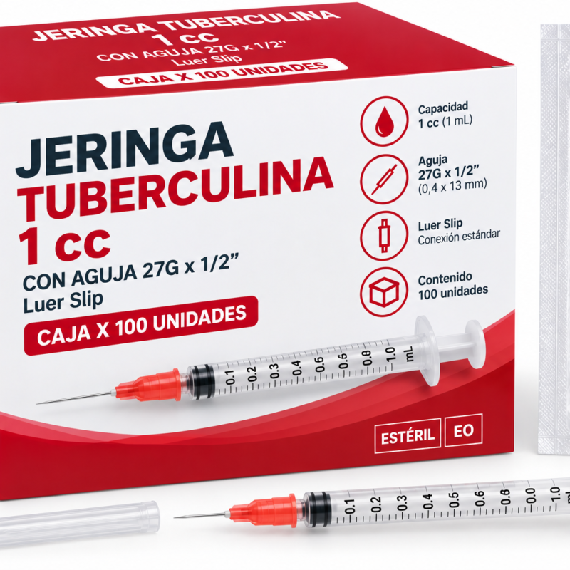 JERINGA 1cc TUBERCULINA C/A 27X1/2 Luer Slip 1 cc caja x 100 unidades